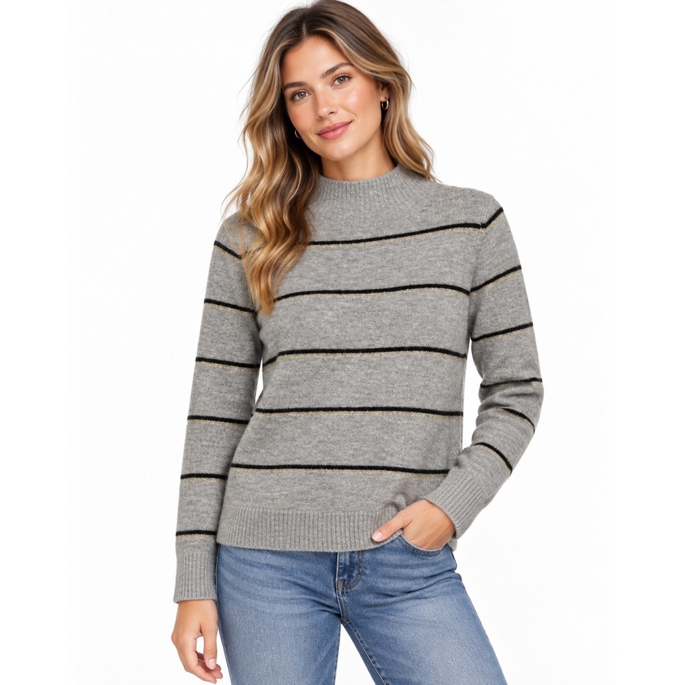 Old Navy Gray Striped Mock Neck Pullover Metallic Knit Sweater Size M
